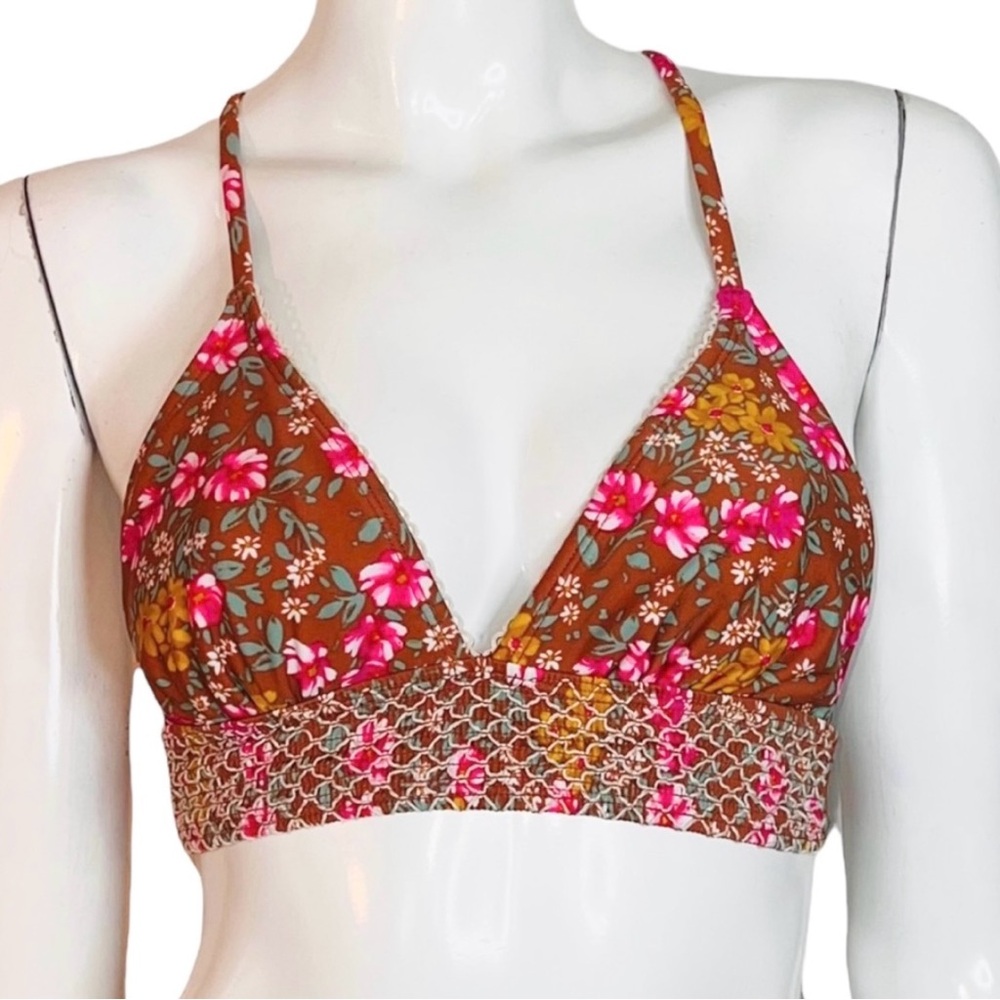 🤑 5/$25 Xhilaration Floral Print Spaghetti Strap Brown Pink Bikini Swimsuit